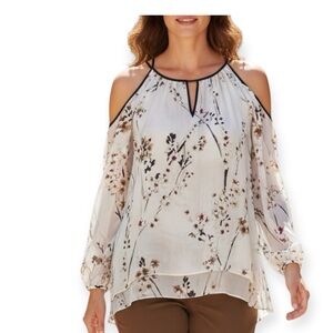 White House Black Market Floral Cold-Shoulder Blouse